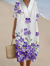 Frauen Alzheimer Bewusstsein Lila Blume Bedrucktes Baumwoll Leinen Kurzarm Maxi kleid